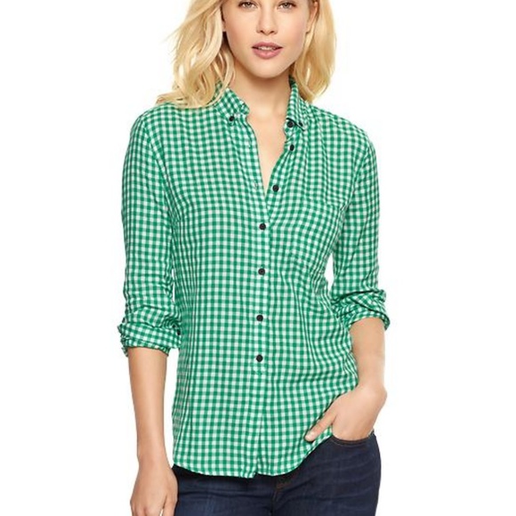 GAP Tops - Gap The Shrunken Boyfriend Gingham Plaid Shirt